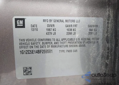 2011 Chevrolet Malibu 1Lt z USA, uszkodzony, nr VIN 1G1ZC5E14BF259581
